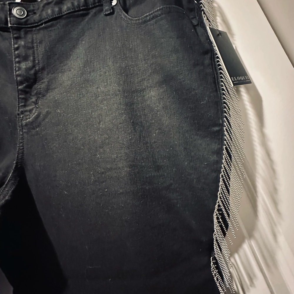 ELOQUII Black Jeans with Silver Fringe